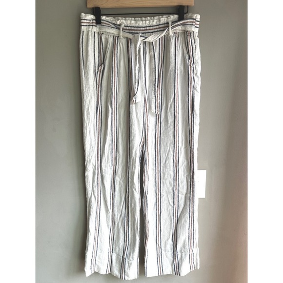 Jolt Striped Shorts Womens L Large Casual Summer Boho Beige Brown Blue Linen - Picture 1 of 16